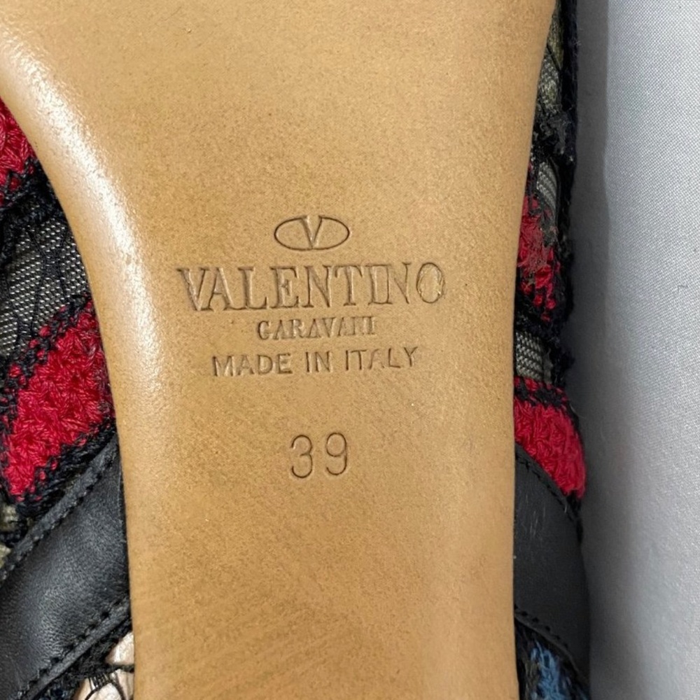 Valentino Embroidered Multicolor Rockstud Peep Toe Ankle Boots - Picture 6 of 7
